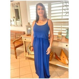 Adjustable Strap Two Layer Maxi Dress Blue 1619
